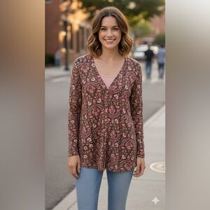 Agnes & Dora brown floral button front tunic cardigan size small